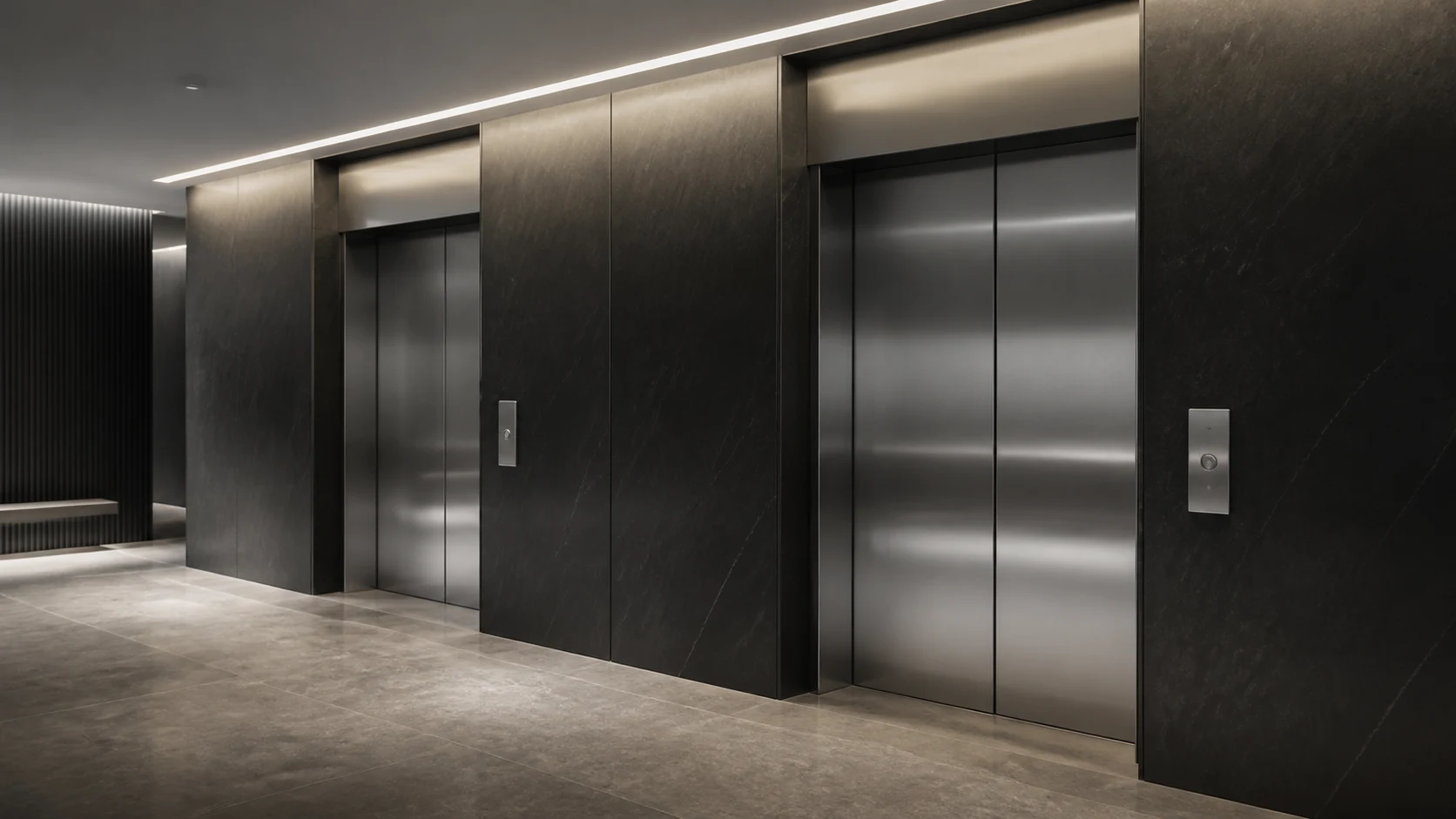 Conceptual elevator lobby illustrating vertical transportation